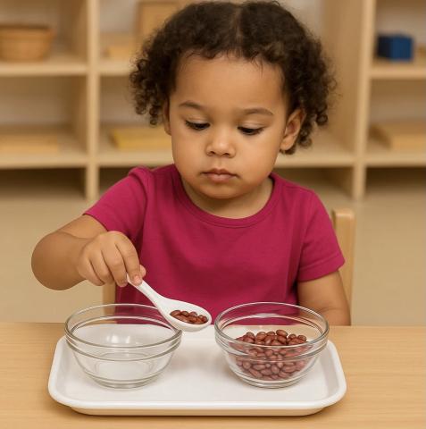Montessori spooning activity for care of self