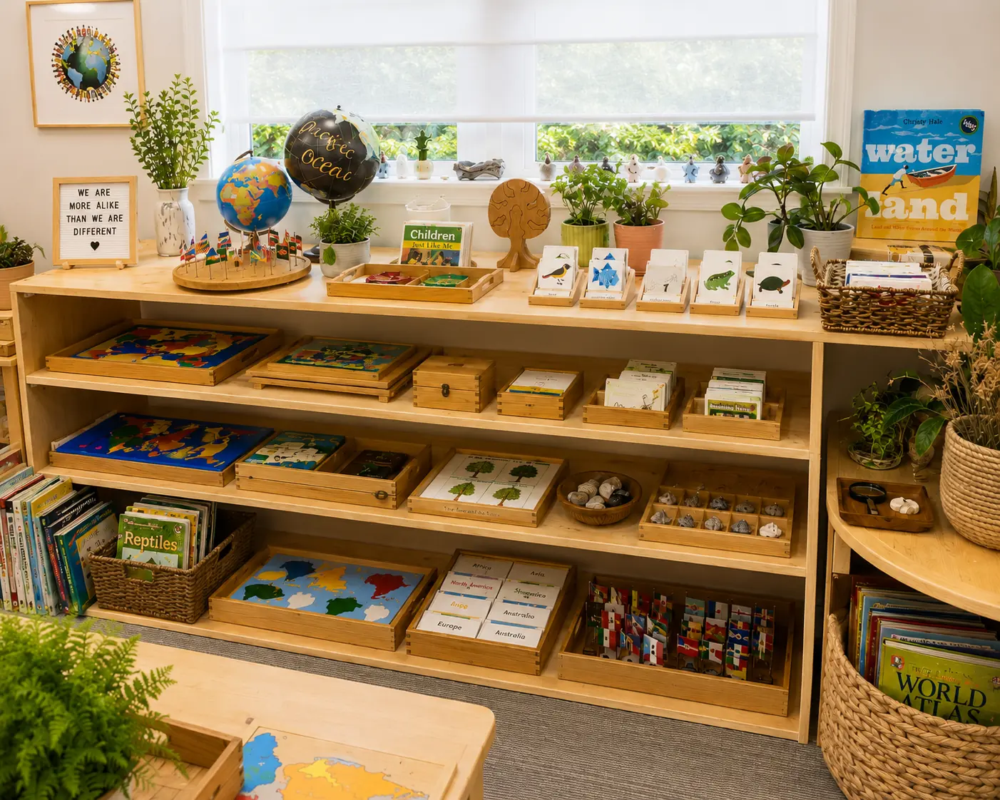 Concept rendering of the Cultural Studies area with geography, science, and nature materials
