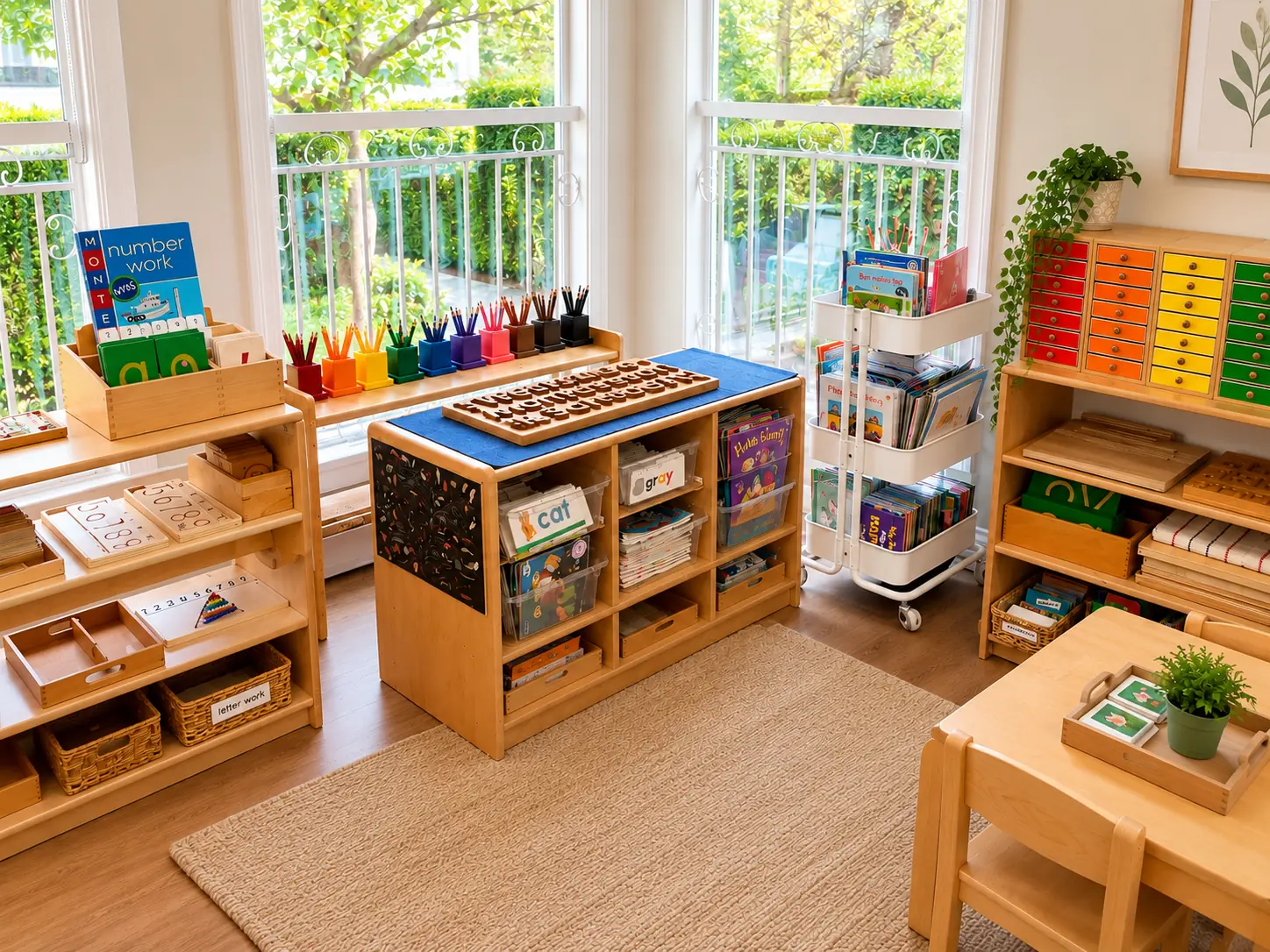 Concept rendering of the Language area in a Montessori Casa classroom