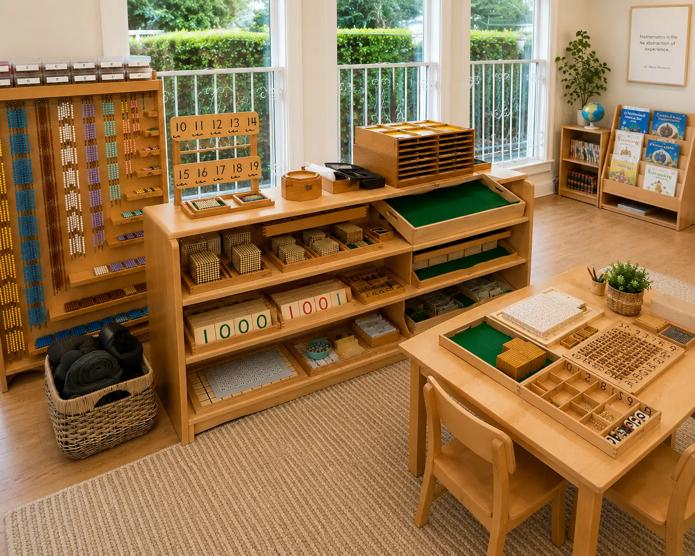 Concept rendering of the Mathematics area with Montessori number materials