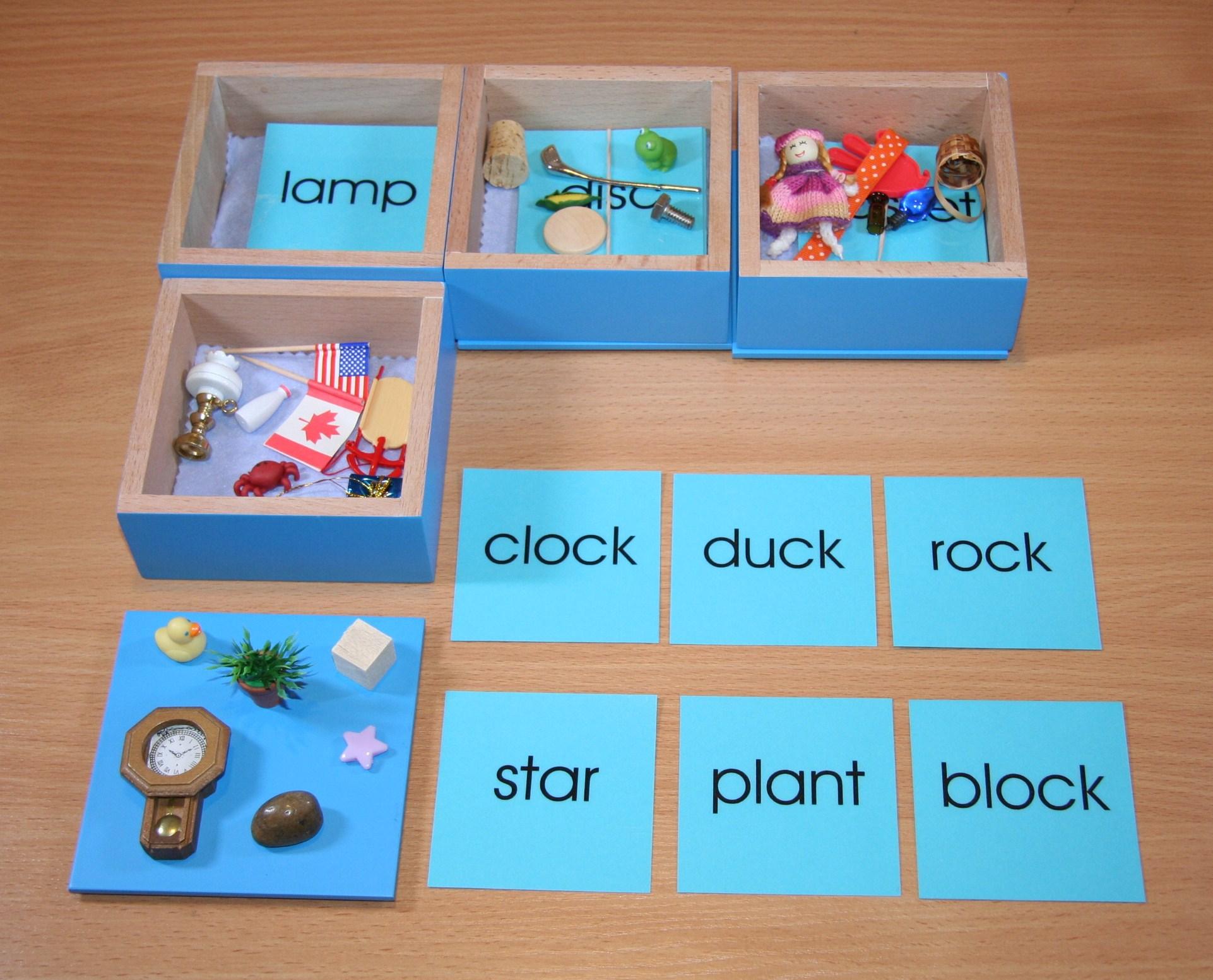 Montessori language object boxes material